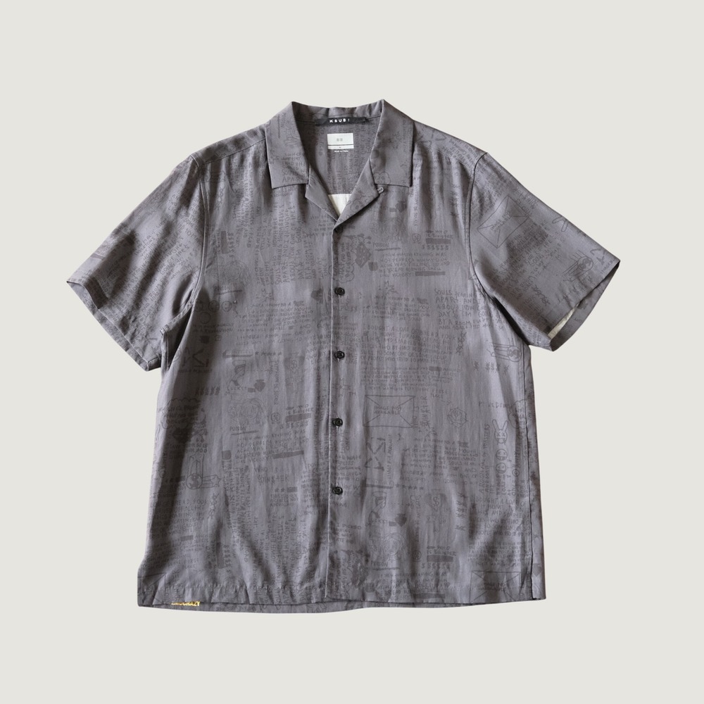 Ksubi Verses Resort SS Shirt Black Graphic Script Print Camp Collar Size M 3504